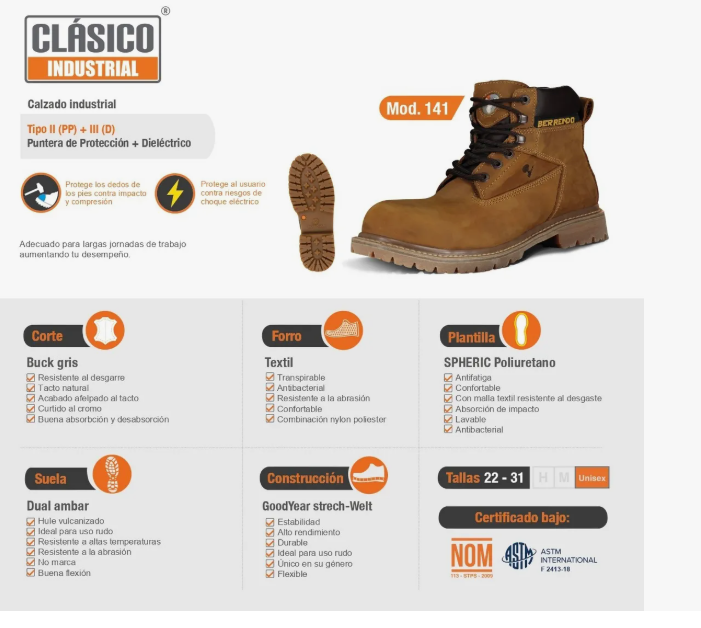 BERRENDO 141 TAN- Bota Industrial DIELECTRICA