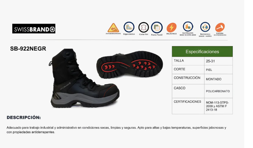 BOTA  SWISSBRAND 922 DIELECTRICA - Bota Industrial Tactica con casco de poliamida